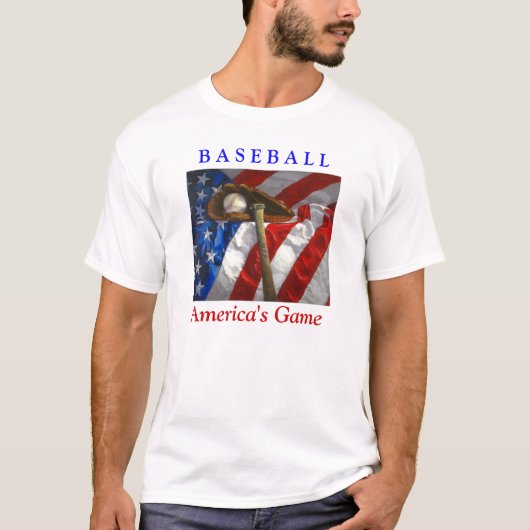 Baseball, handschoen, knuppel en Amerikaanse vlag T-shirt (Voorkant)