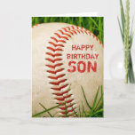 Baseball Happy Birthday Son Card Kaart<br><div class="desc">Een honkbal in het lange zomergras met de woorden Happy Birthday Son! Ideaal voor je favoriete honkbalventilator en volledig aanpasbaar voor je om je aan te passen aan je wensen.</div>