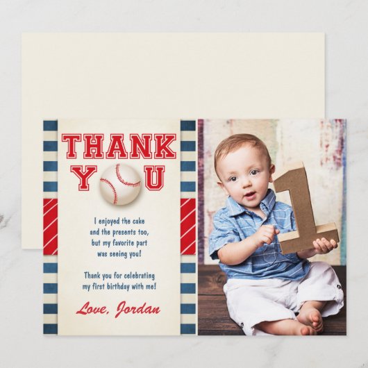 Baseball Hartelijk dank voor Baseball Birthday Boy Bedankkaart (Voorkant / Achterkant)