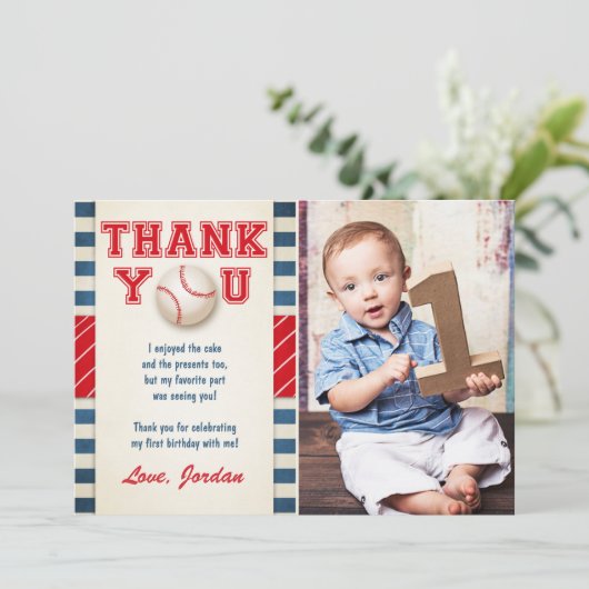 Baseball Hartelijk dank voor Baseball Birthday Boy Bedankkaart (Staand voorkant)