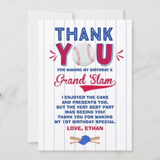 Baseball Hartelijk dank voor de Baseball 1e verjaa Bedankkaart (Voorkant)