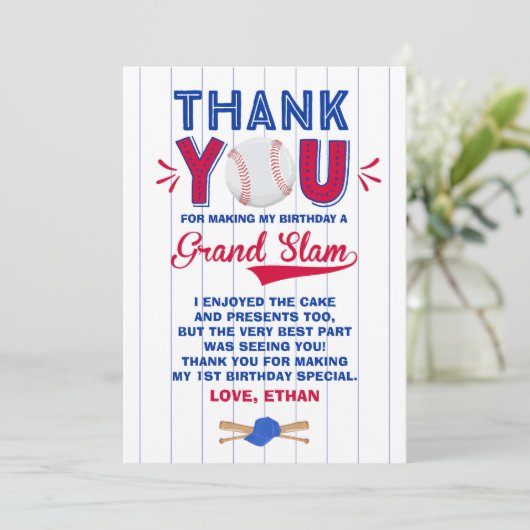 Baseball Hartelijk dank voor de Baseball 1e verjaa Bedankkaart (Staand voorkant)