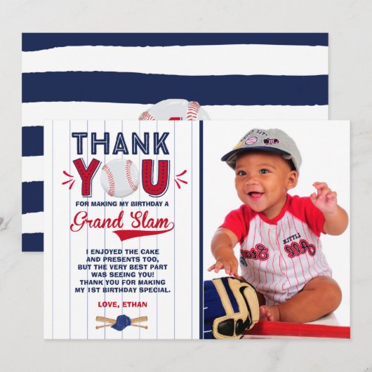 Baseball Hartelijk dank voor de Baseball 1e verjaa Bedankkaart (Voorkant / Achterkant)
