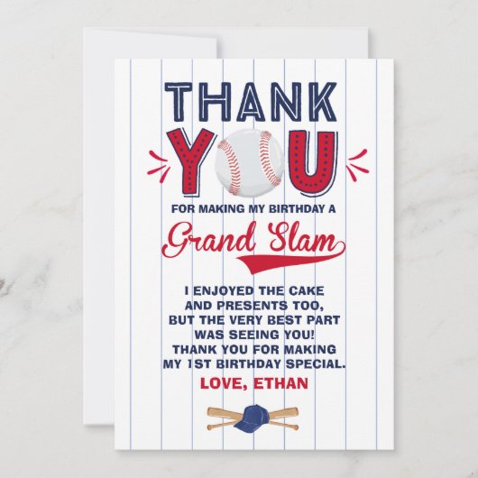 Baseball Hartelijk dank voor de Baseball 1e verjaa Bedankkaart (Voorkant)