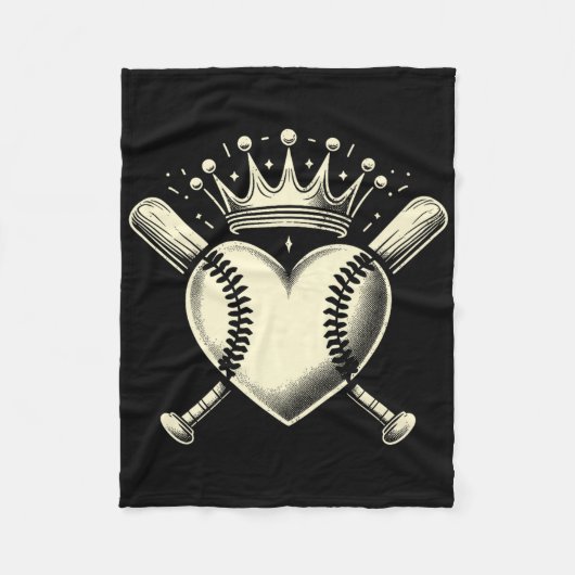 Baseball Heart Crown Baseball Premium Fleece Deken (Voorkant)