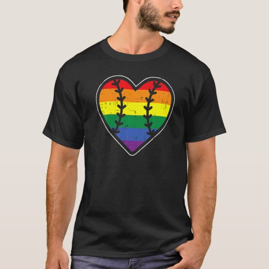 Baseball Heart Sport LGBTQ Rainbow Flag Gay Pride  T-shirt (Voorkant)
