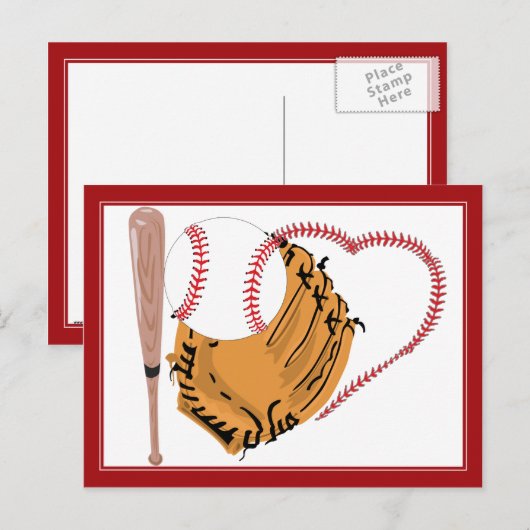 Baseball Heart & Text Briefkaart (Voorkant / Achterkant)