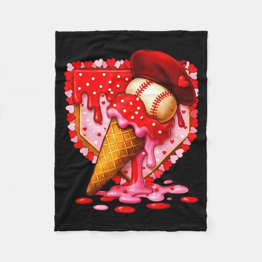 Baseball Heart Valentine Baseball Ice Cream Drip B Fleece Deken (Voorkant)