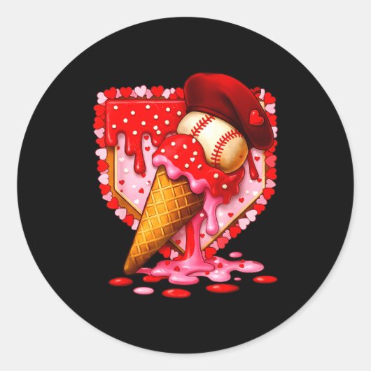 Baseball Heart Valentine Baseball Ice Cream Drip B Ronde Sticker (Voorkant)