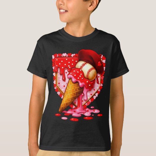 Baseball Heart Valentine Baseball Ice Cream Drip B T-shirt (Voorkant)
