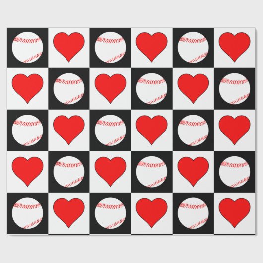 Baseball & Hearts Pattern Baseball Player Sports Cadeaupapier (Vlak)