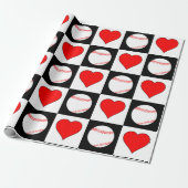 Baseball & Hearts Pattern Baseball Player Sports Cadeaupapier (Uitgerold)