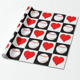 Baseball & Hearts Pattern Baseball Player Sports Cadeaupapier