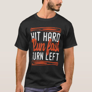 Baseball Hit Hard Run Snel links Sport Vintag T-shirt