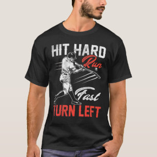 Baseball Hit Hard Run Snel links Sport Vintag T-shirt