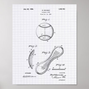 Baseball Hoesje 1924 Patent Art - Lined Peper Poster