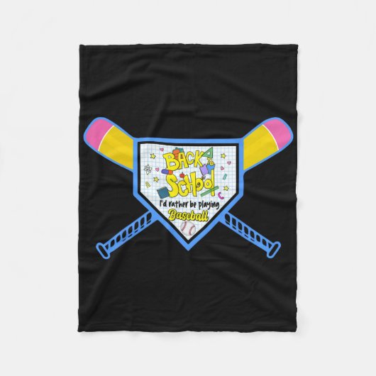 Baseball Home Bord Potlood Bat Terug naar School B Fleece Deken (Voorkant)