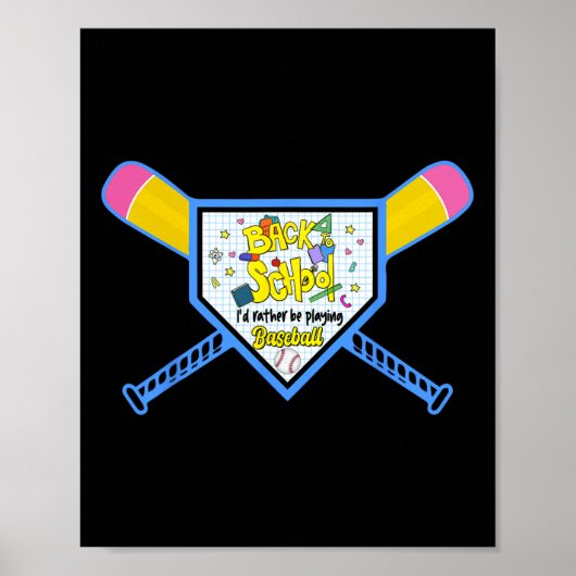 Baseball Home Bord Potlood Bat Terug naar School B Poster (Voorkant)