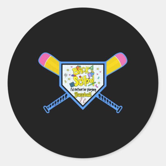 Baseball Home Bord Potlood Bat Terug naar School B Ronde Sticker (Voorkant)