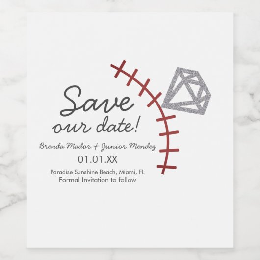 Baseball Homerun Diamond Gem sparen de datum Wijn Etiket (Enkel label)