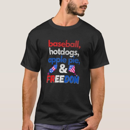 Baseball Hotdogs Apple Pie en Freedom Patriotic T-shirt (Voorkant)