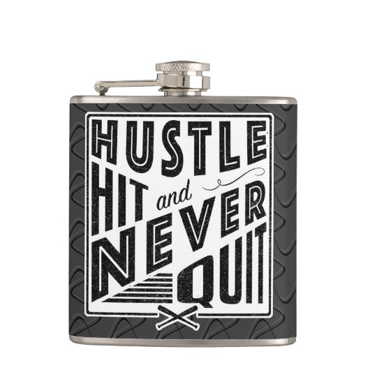 Baseball Hustle, Hit & Nooit Huit Hip Flask stoppe Heupfles (Voorkant)