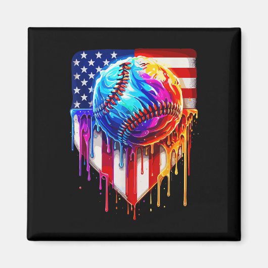 Baseball Ice Cream Amerikaanse Vlag Drip Magneet (Voorkant)