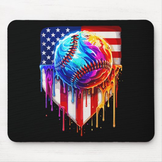 Baseball Ice Cream Amerikaanse Vlag Drip Muismat (Voorkant)