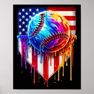 Baseball Ice Cream Amerikaanse Vlag Drip Poster
