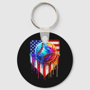 Baseball Ice Cream Amerikaanse Vlag Drip Sleutelhanger