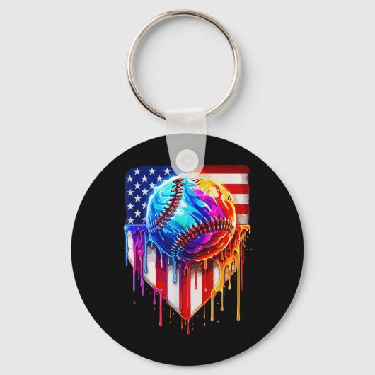 Baseball Ice Cream Amerikaanse Vlag Drip Sleutelhanger (Voorkant)