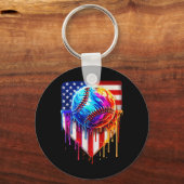 Baseball Ice Cream Amerikaanse Vlag Drip Sleutelhanger (Voorkant)