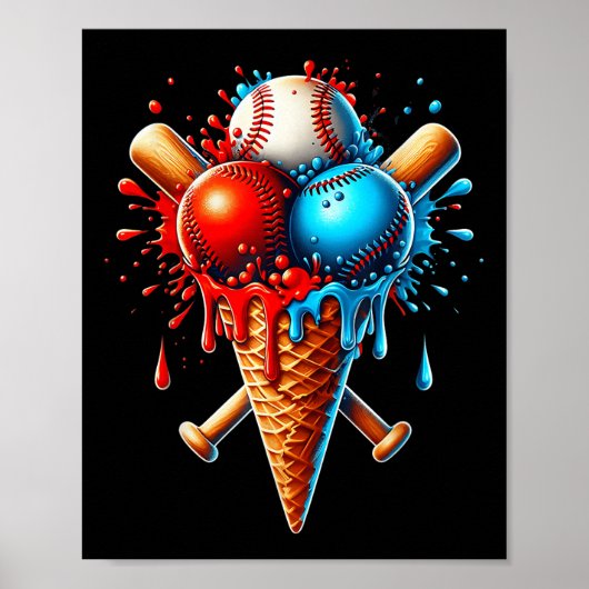 Baseball Ice Cream Baseball Kinder Mannen Vrouwen Poster (Voorkant)