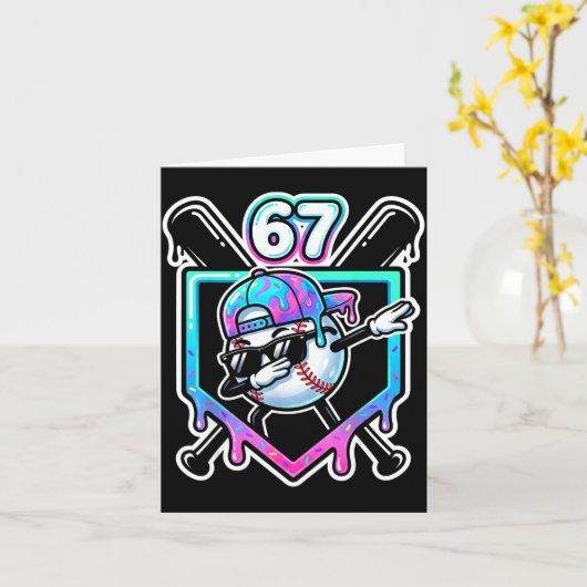 Baseball Ice Cream Drip 67 Player Dabbing Six Seve Kaart (Gele Bloem)