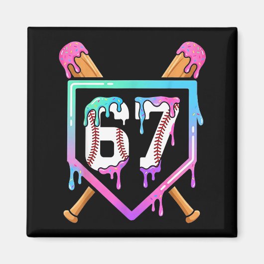 Baseball Ice Cream Drip 67 Player Dabbing Six Seve Magneet (Voorkant)