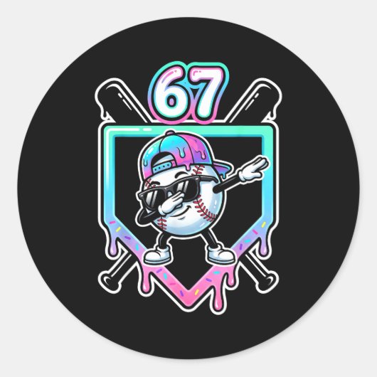 Baseball Ice Cream Drip 67 Player Dabbing Six Seve Ronde Sticker (Voorkant)