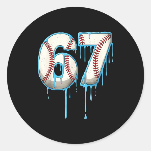 Baseball Ice Cream Drip 67 Six Seven Meme Number 6 Ronde Sticker (Voorkant)