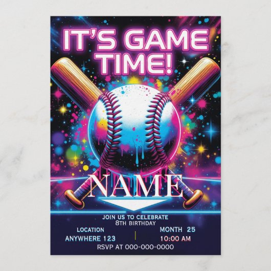 Baseball Ice Cream Drip Birthday Invitation Kaart (Voorkant)