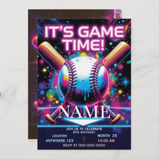 Baseball Ice Cream Drip Birthday Invitation Kaart (Voorkant / Achterkant)