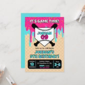 Baseball Ice Cream Drip Birthday Invitation Kaart (Voorkant / Achterkant in situ)