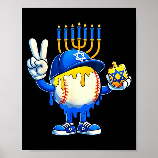 Baseball Ice Cream Drip Dreidel Happy Hanukkah Boy Poster (Voorkant)