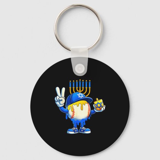 Baseball Ice Cream Drip Dreidel Happy Hanukkah Boy Sleutelhanger (Voorkant)