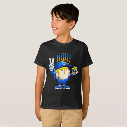 Baseball Ice Cream Drip Dreidel Happy Hanukkah Boy T-shirt (Voorkant volledig)