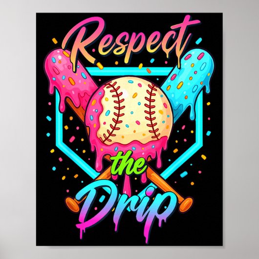 Baseball Ice Cream Drip Number 67 Player 67 Respec Poster (Voorkant)