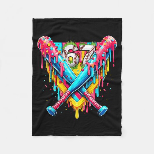 Baseball Ice Cream Drip Number 67 Player 67th Birt Fleece Deken (Voorkant)