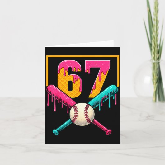 Baseball Ice Cream Drip Number 67 Player 67th Birt Kaart (Voorkant)