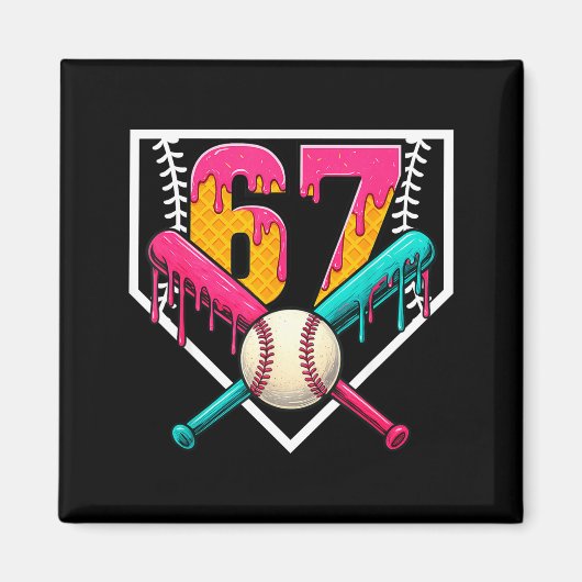 Baseball Ice Cream Drip Number 67 Player 67th Birt Magneet (Voorkant)