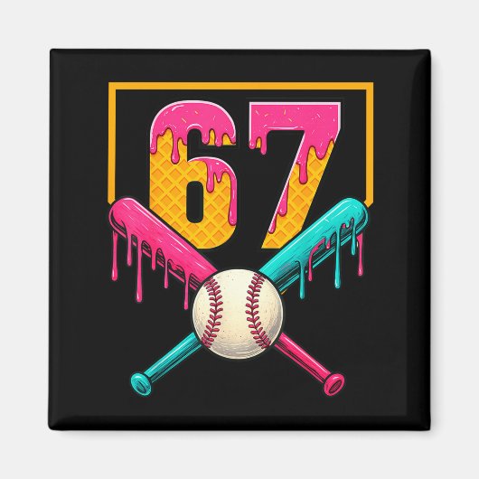 Baseball Ice Cream Drip Number 67 Player 67th Birt Magneet (Voorkant)