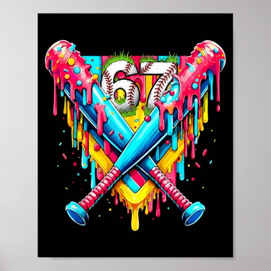Baseball Ice Cream Drip Number 67 Player 67th Birt Poster (Voorkant)