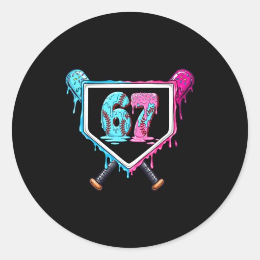 Baseball Ice Cream Drip Number 67 Player 67th Birt Ronde Sticker (Voorkant)